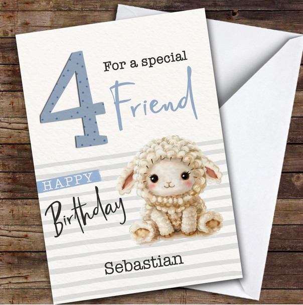 Friend 4th Baby Sheep Lamb Custom Personalized Birthday Card