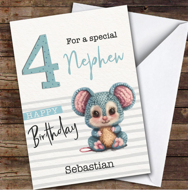 Nephew 4th Baby Mouse Boys Custom Personalized Birthday Card