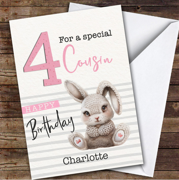 Cousin 4th Baby Bunny Custom Personalized Birthday Card
