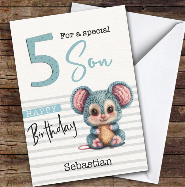 Son 5th Baby Mouse Boys Custom Personalized Birthday Card