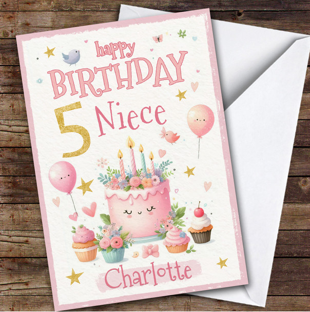 5th Niece Pink Cake Custom Personalized Birthday Card