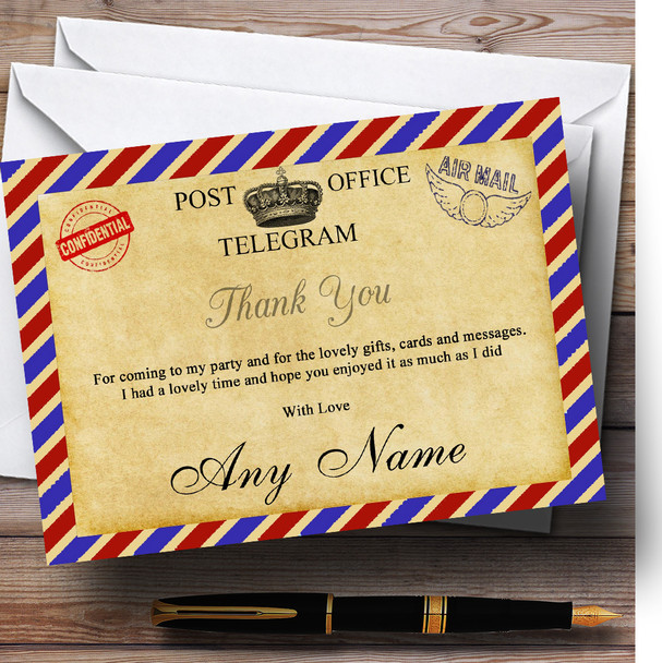 Vintage Airmail Telegram Postcard Personalized Party Thank You Cards
