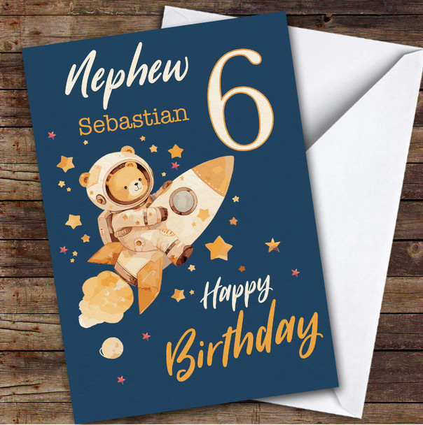 Nephew 6th Teddy Bear Astronaut Boys Custom Personalized Birthday Card