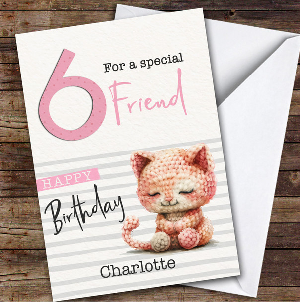 Friend 6th Baby Cat Kitten Custom Personalized Birthday Card