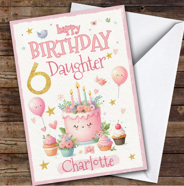 6th Daughter Pink Cake Custom Personalized Birthday Card