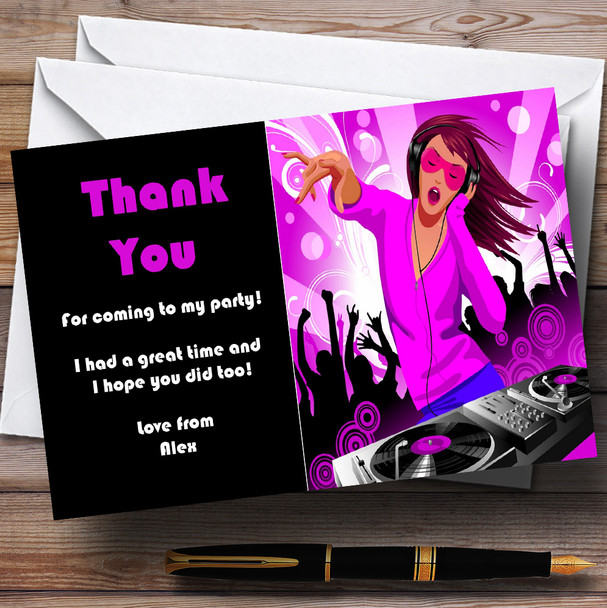Pink DJ Dancing Personalized Party Thank You Cards