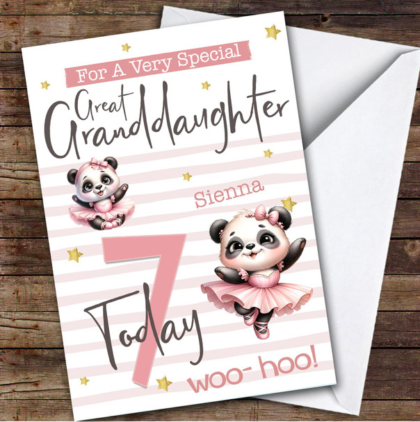 Great Granddaughter 7th Cute Panda Ballerina Custom Personalized Birthday Card