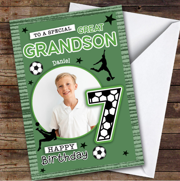7th Great Grandson Football Photo Boys Custom Personalized Birthday Card