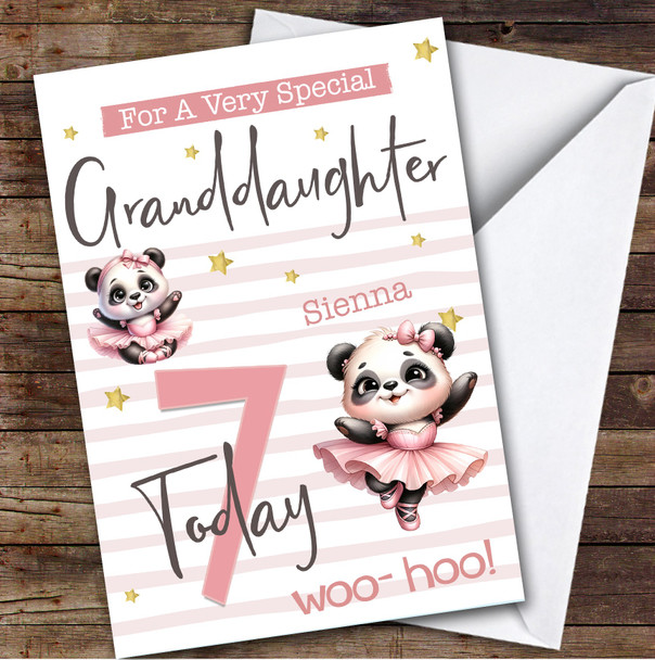 Granddaughter 7th Cute Panda Ballerina Custom Personalized Birthday Card