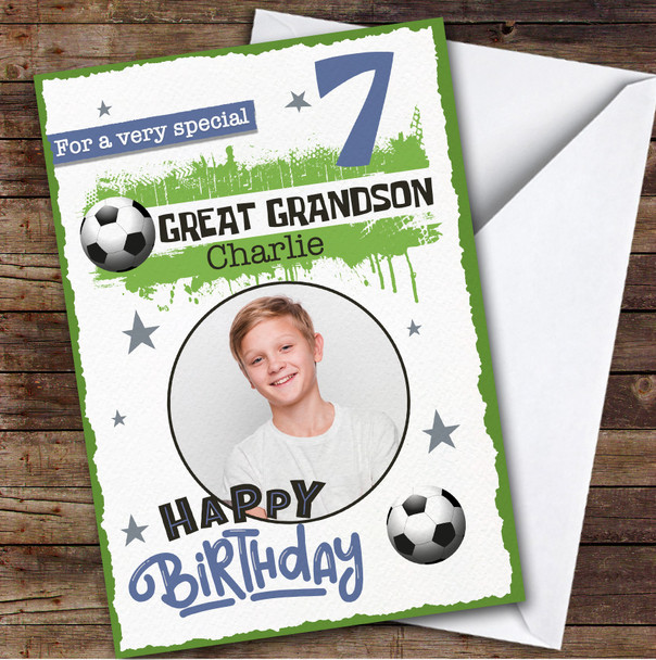 Great Grandson 7th Football Photo Boys Custom Personalized Birthday Card