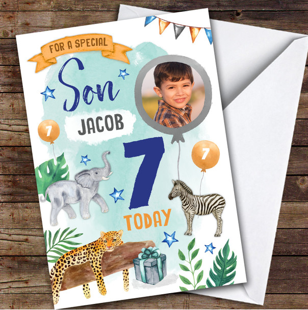 Animal Jungle Wild Photo Son 7th Boys Custom Personalized Birthday Card