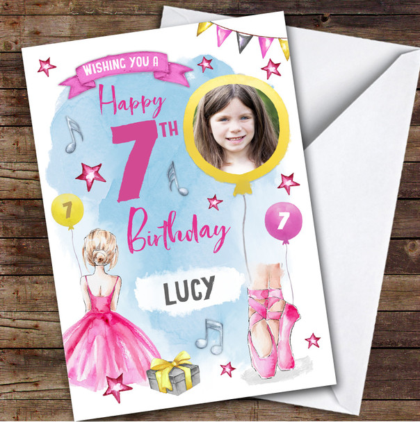 Ballet Ballerina Dancer Photo 7th Custom Personalized Birthday Card