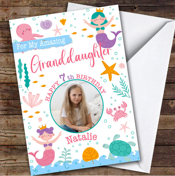 7th Granddaughter Sea Life Photo Custom Personalized Birthday Card
