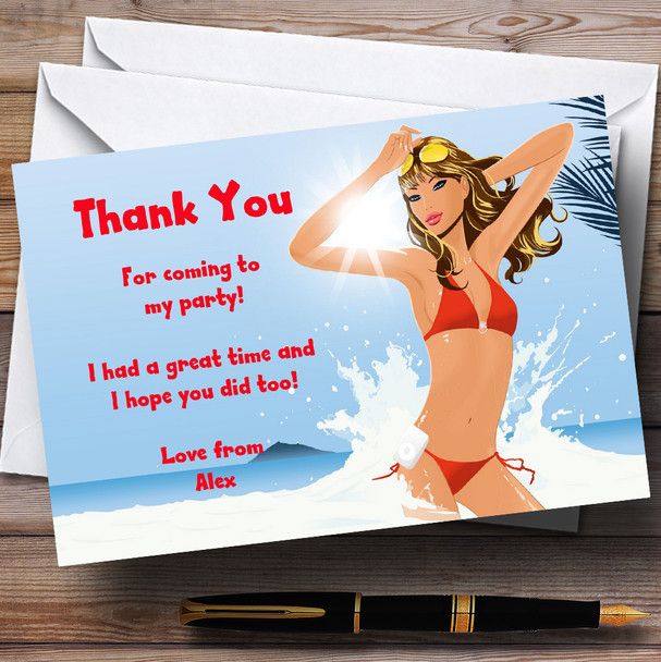 Beach Swimming Pool Personalized Party Thank You Cards