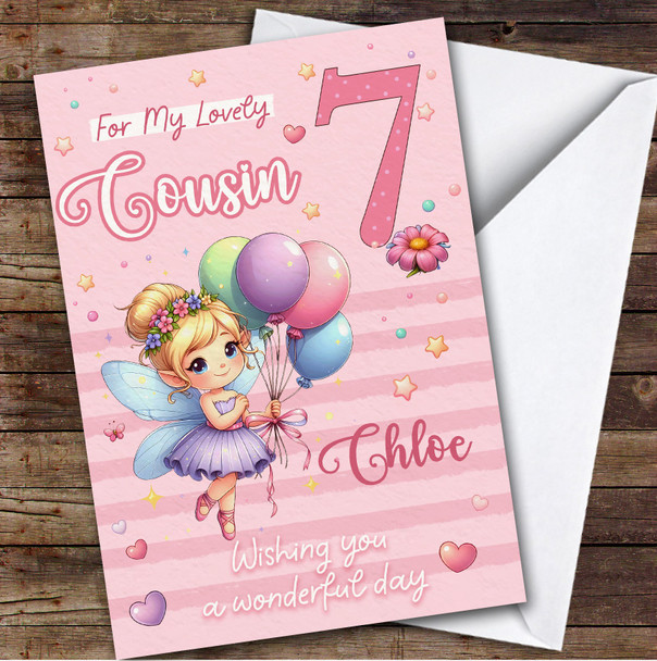 Cousin 7th Pink Floral Fairy Custom Personalized Birthday Card