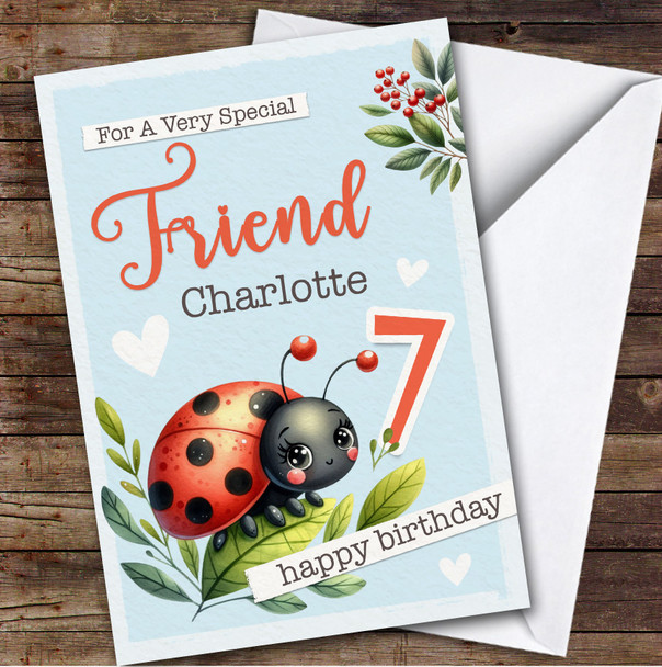 Friend 7th Ladybug Ladybird Custom Personalized Birthday Card