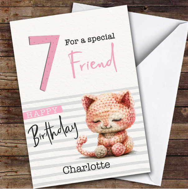 Friend 7th Baby Cat Kitten Custom Personalized Birthday Card