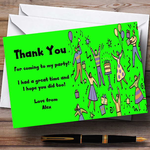 Lime Green Dancing People Personalized Party Thank You Cards