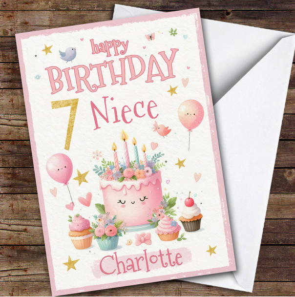 7th Niece Pink Cake Custom Personalized Birthday Card