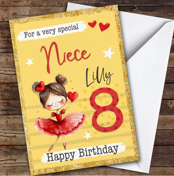 Niece Yellow 8th Ballet Dancer Ballerina Girls Custom Personalized Birthday Card