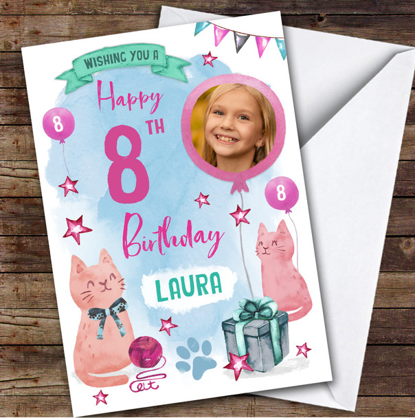 Cat Lover Kitty Kitten Animal Cute Photo 8th Custom Personalized Birthday Card
