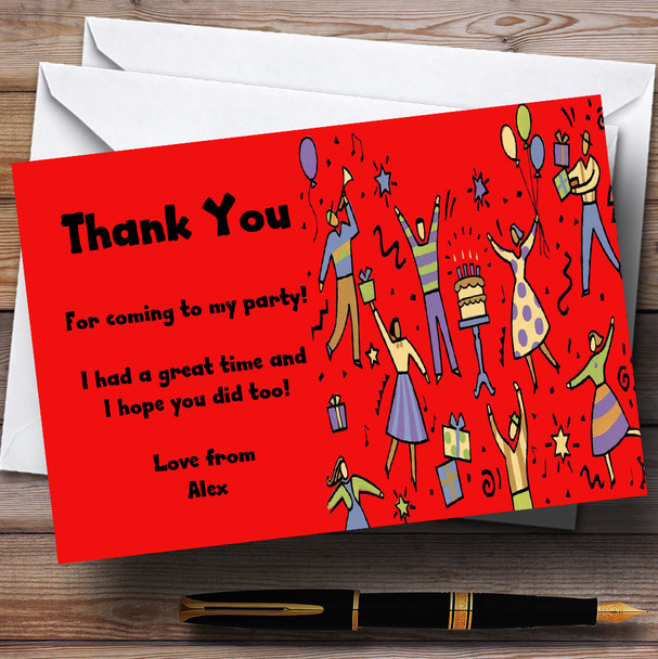 Red Dancing People Personalized Party Thank You Cards