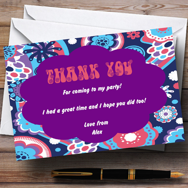 Retro Hippy Hippie Personalized Party Thank You Cards