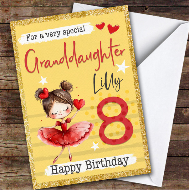 Granddaughter Yellow 8th Ballet Dancer Ballerina Personalized Birthday Card
