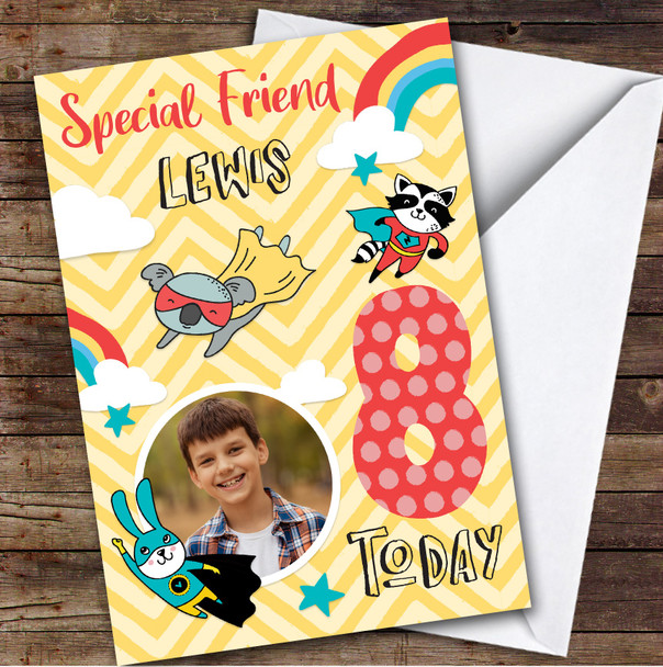 Superhero Comic Rainbow Photo Friend 8th Custom Personalized Birthday Card