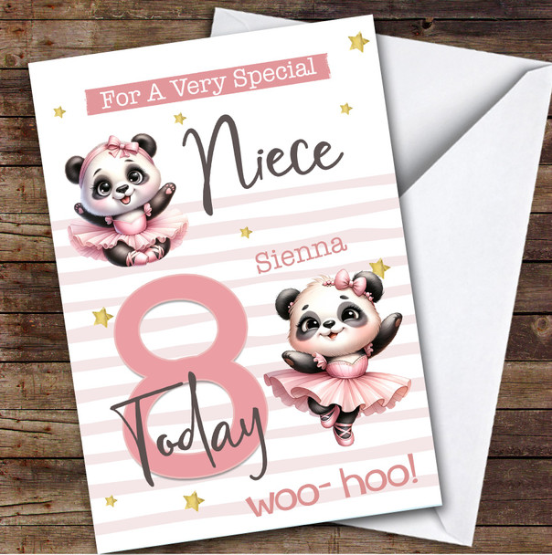 Niece 8th Cute Panda Ballerina Girls Custom Personalized Birthday Card