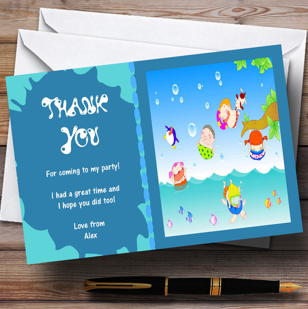Cute Children's Swimming Pool Personalized Party Thank You Cards