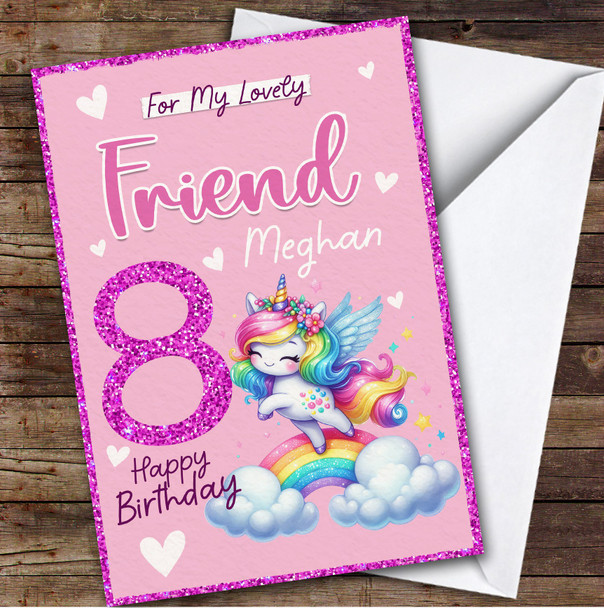 Friend 8th Rainbow Unicorn Custom Personalized Birthday Card