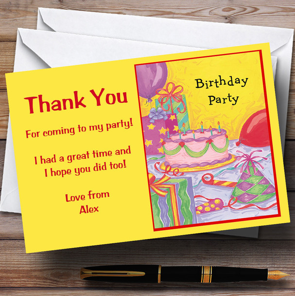 Yellow Cake Balloons Personalized Party Thank You Cards