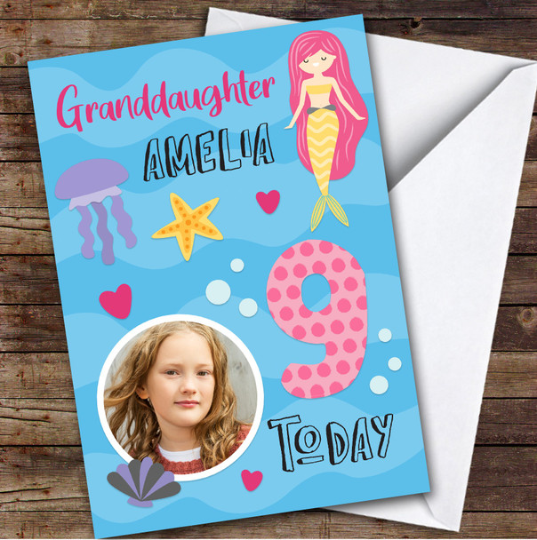 Mermaid Under The Sea Photo Granddaughter 9th Girls Personalized Birthday Card