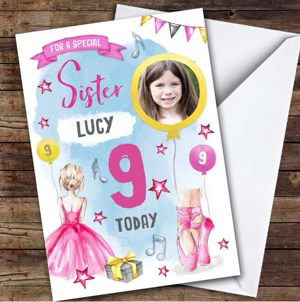 Ballet Ballerina Dancer Photo Sister 9th Custom Personalized Birthday Card