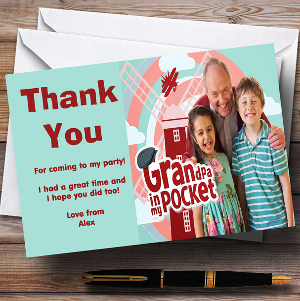 Grandpa In My Pocket Red Personalized Children's Birthday Party Thank You Cards