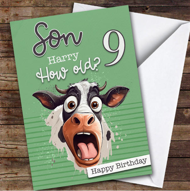 9th Son Green Funny Cow Boys Custom Personalized Birthday Card 9th Son Green Funny Cow Boys Custom Personalized Birthday Card