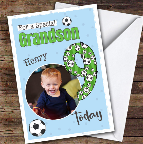 9th Grandson Football Boys Custom Personalized Birthday Card