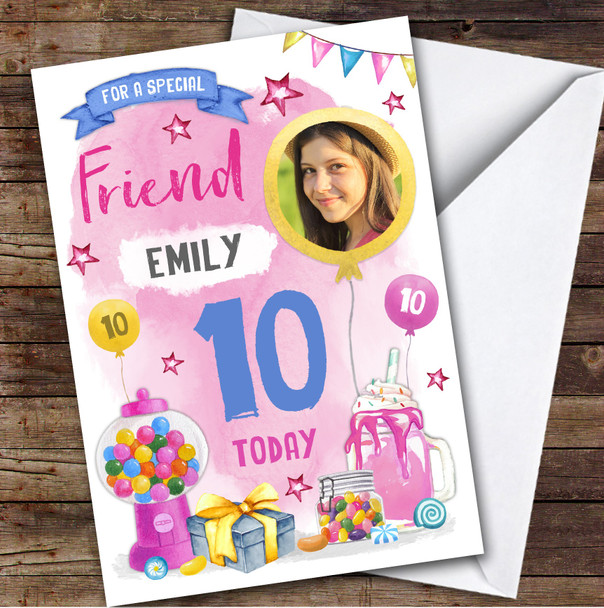 Sweets Candy Food Milkshake Photo Friend 10th Custom Personalized Birthday Card