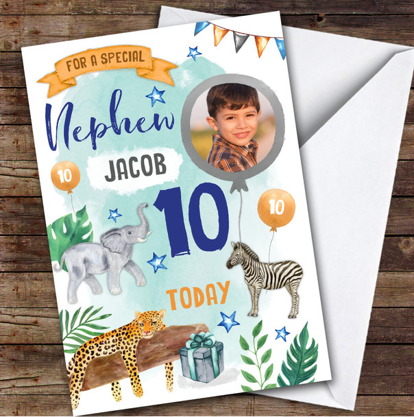 Animal Jungle Wild Photo Nephew 10th Boys Custom Personalized Birthday Card