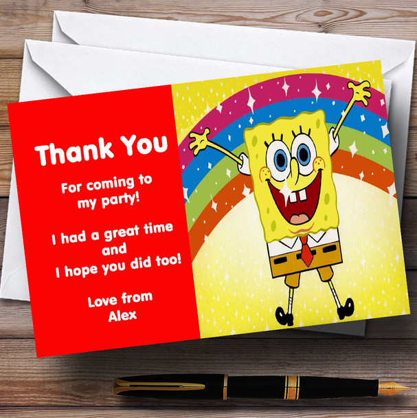 Spongebob Squarepants Rainbow Personalized Children's Birthday Party Thank You Cards