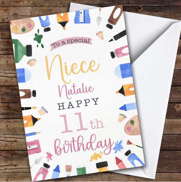 Niece 11th Art And Crafts Girls Custom Personalized Birthday Card