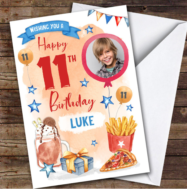 Pizza Milkshake Food Photo 11th Custom Personalized Birthday Card