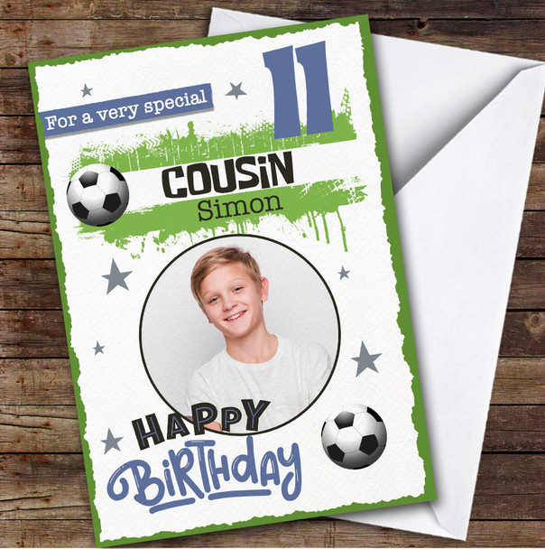 Cousin 11th Football Photo Custom Personalized Birthday Card