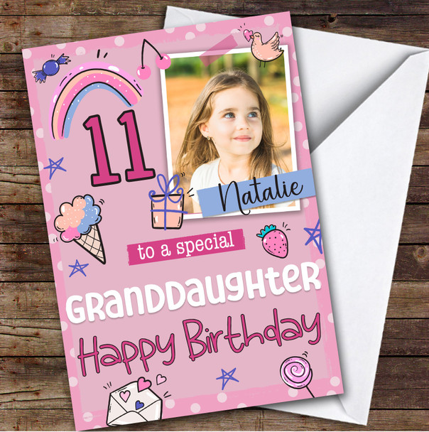 Granddaughter 11th Photo Custom Personalized Birthday Card