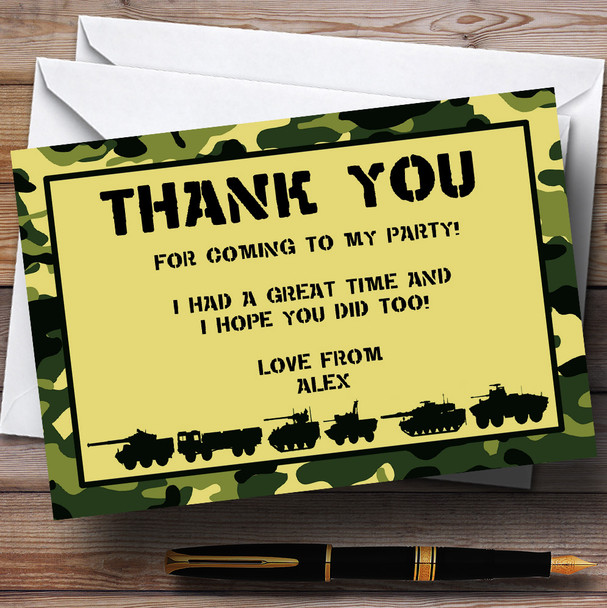 Army Troops Camouflage Personalized Birthday Party Thank You Cards