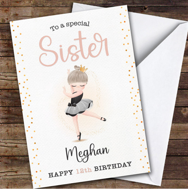 Sister 12th Ballet Dancer Ballerina Girls Custom Personalized Birthday Card