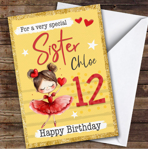 Sister Yellow 12th Ballet Dancer Ballerina Girls Personalized Birthday Card