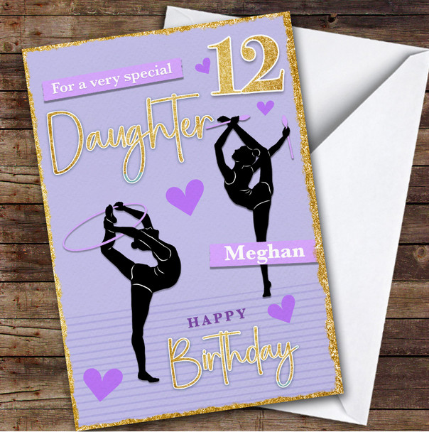 Daughter 12th Purple Gymnast Gymnastics Custom Personalized Birthday Card