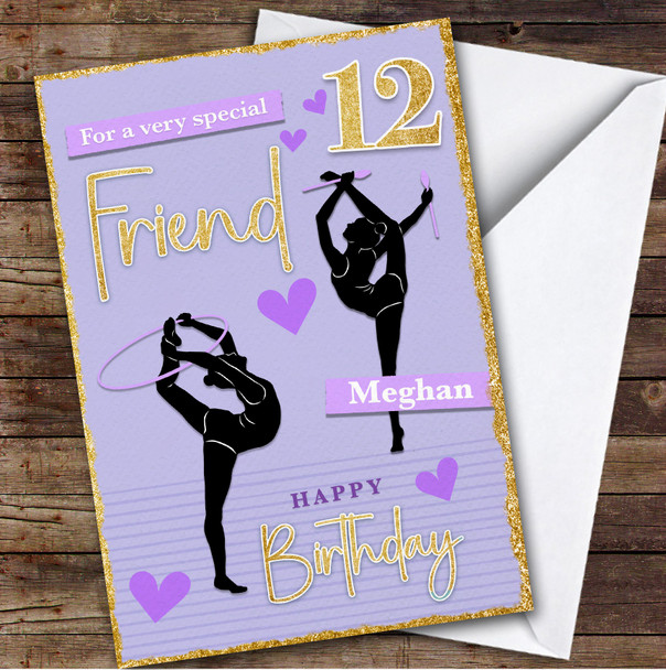 Friend 12th Purple Gymnast Gymnastics Custom Personalized Birthday Card